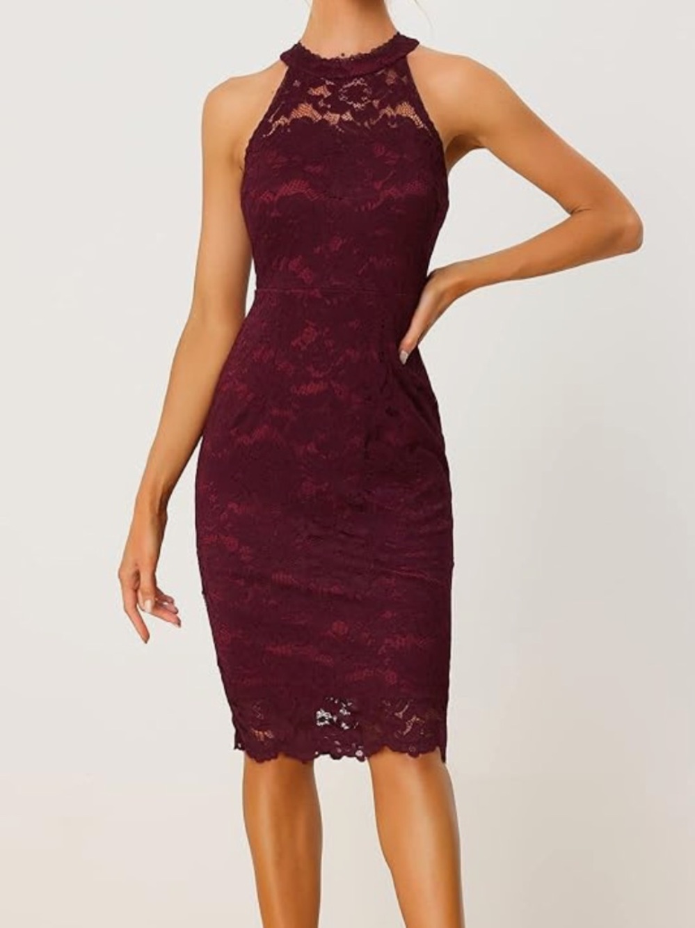 Allegra K Formal Burgundy Lace Halter Dress, Women’s Small